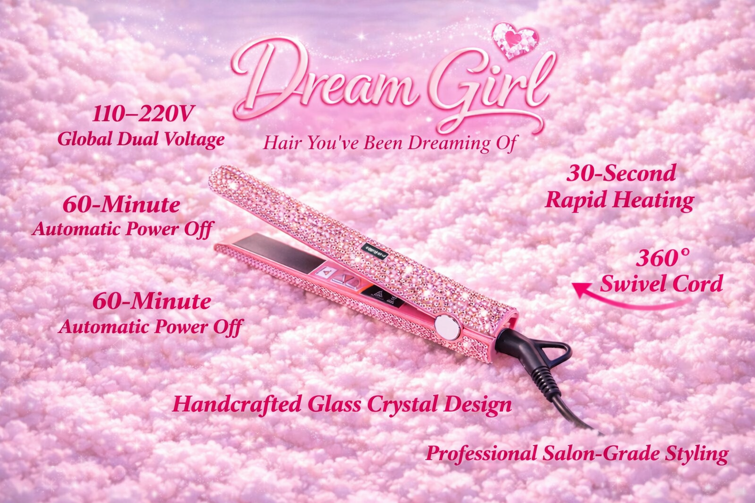Dream Girl™ 1 Inch Rhinestone Titanium Flat Iron Hair Straightener