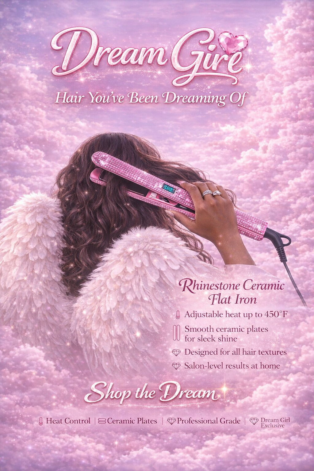 Dream Girl™ 1 Inch Rhinestone Titanium Flat Iron Hair Straightener