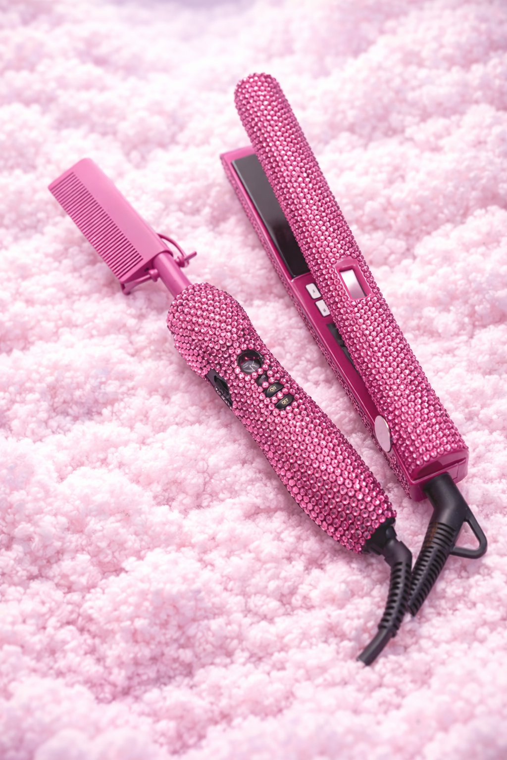 Dream Girl™  1 Inch Hair Straightener & Hot Comb Set – Rhinestone High-Heat Flat Iron Combo