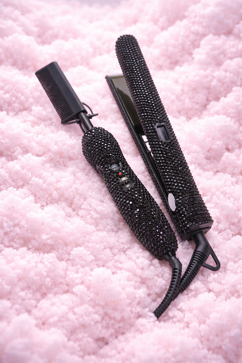 Dream Girl™  1 Inch Hair Straightener & Hot Comb Set – Rhinestone High-Heat Flat Iron Combo